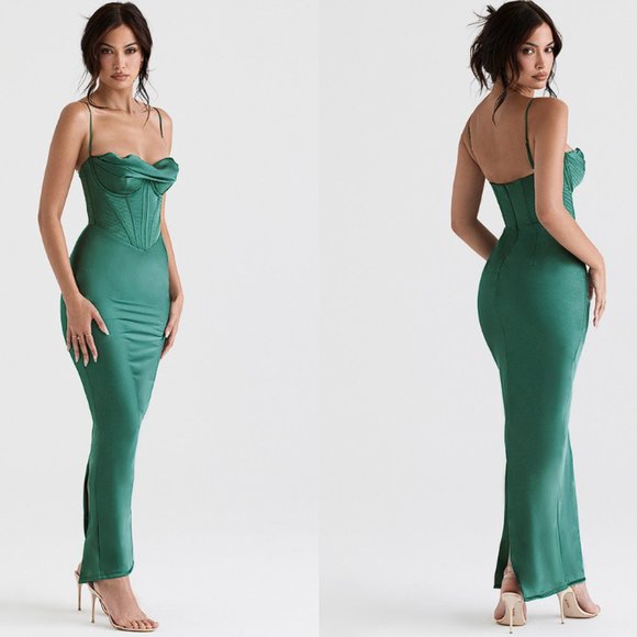 House of CB ‘Charmaine’ Forest Corset Maxi Dress NWOT - Picture 5 of 10